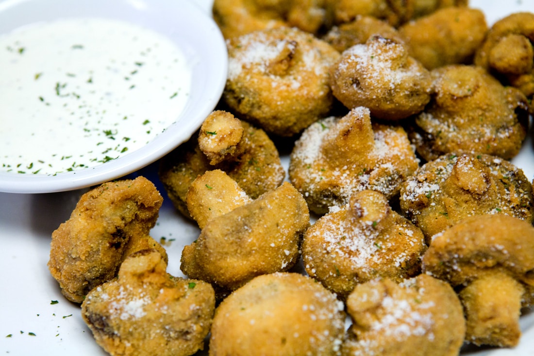 Fazzi's made-to-order fried mushrooms with dipping sauce
